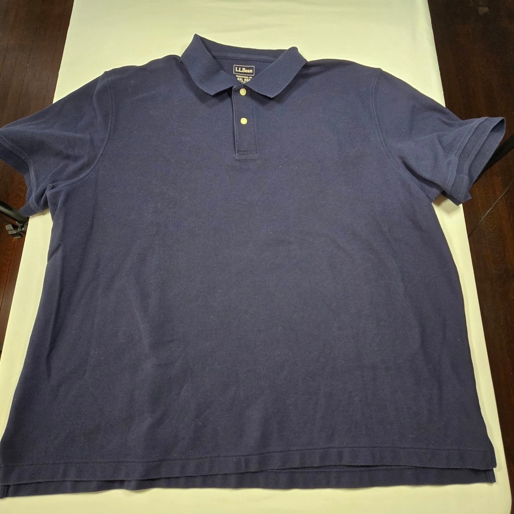 LL Bean Mens XXL Regular Navy Blue Short Sleeve Cotton Pique Polo Shirt